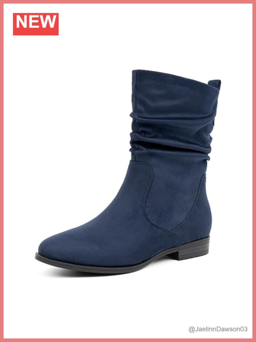 Slouchy Mid Calf Boots Faux Suede Almond Toe Low Heel Comfort Dress Booties